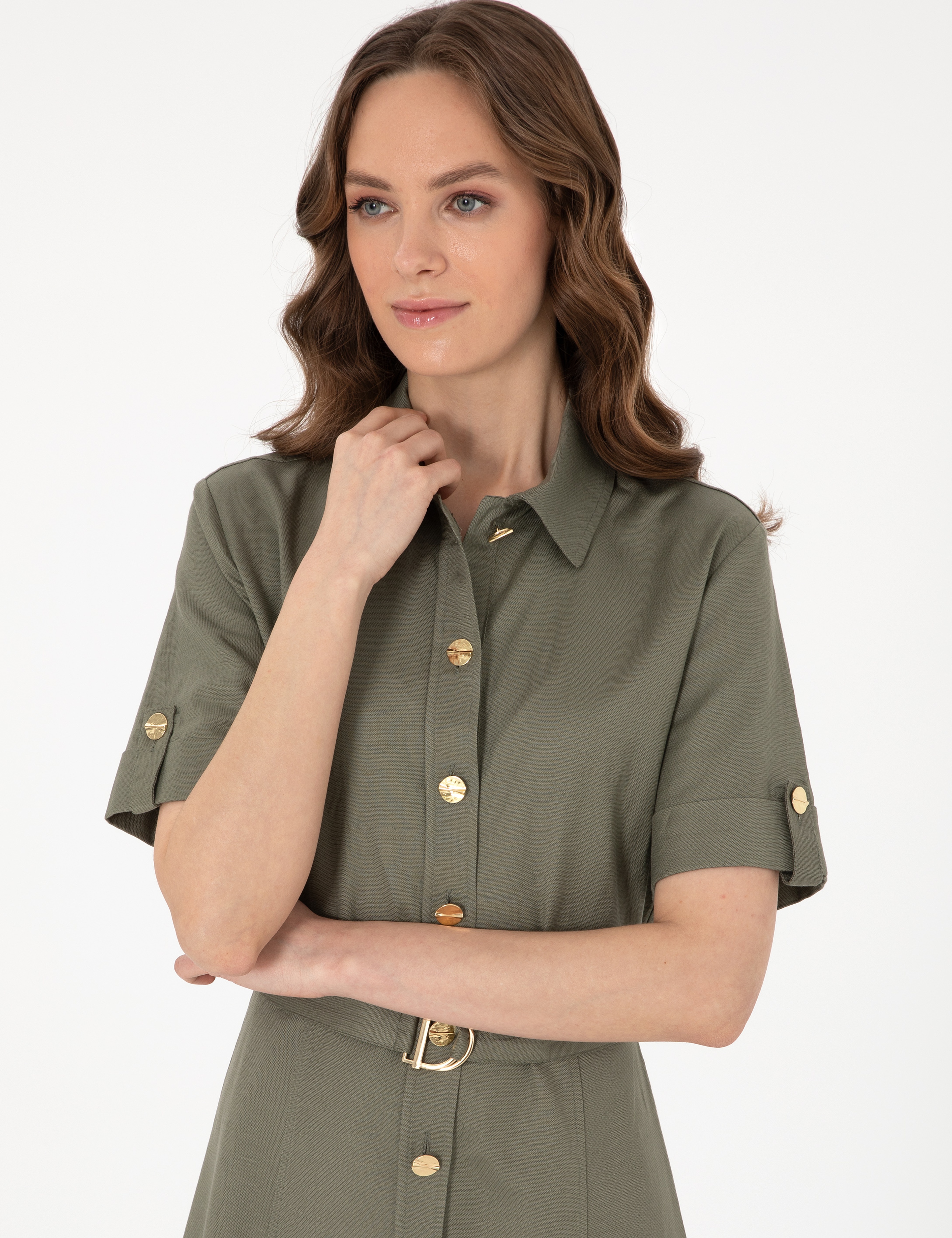 Haki Regular Fit Dokuma Elbise - Image 2