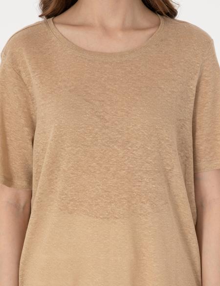 Bej Comfort Fit Keten Tişört - 50306229011