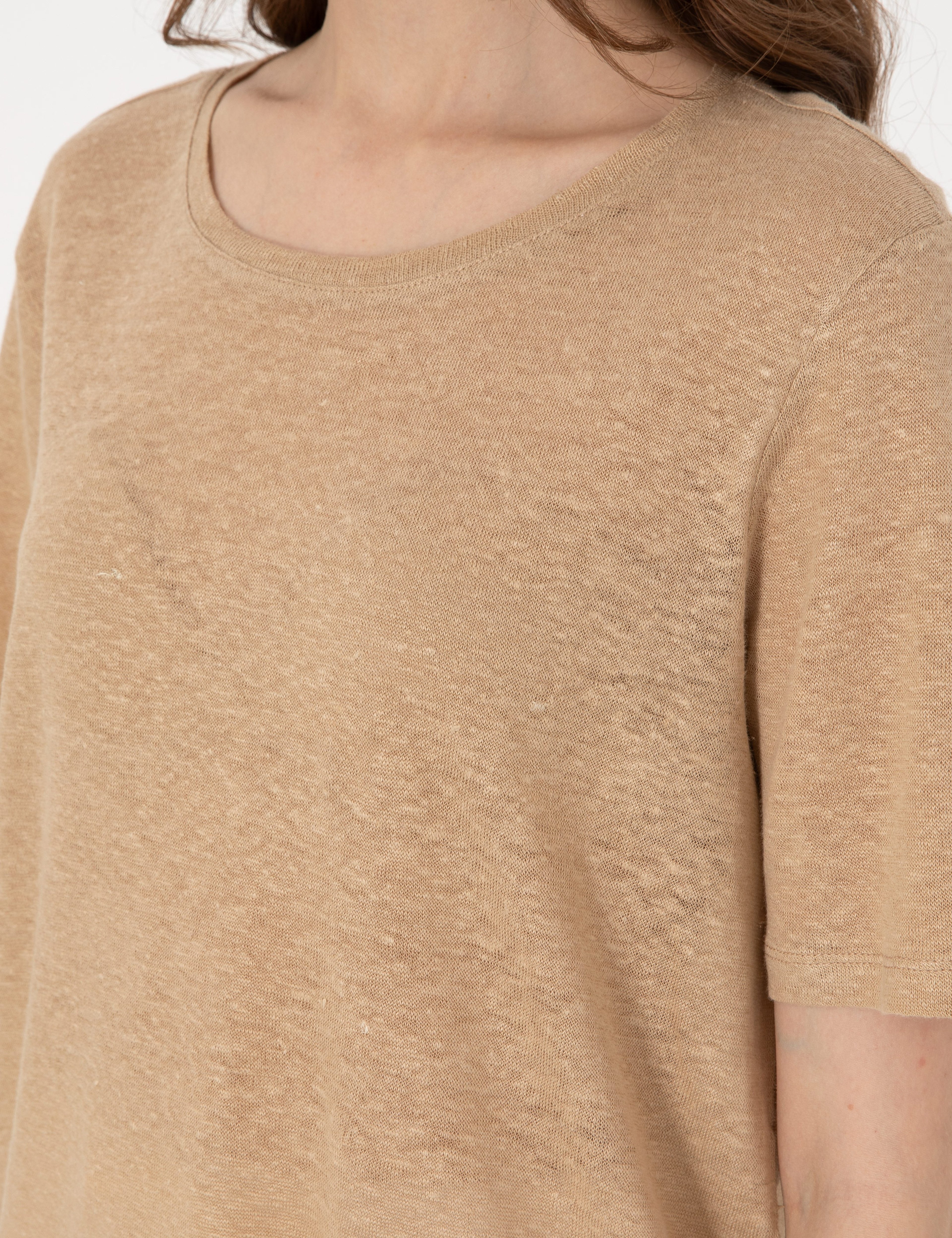 Bej Comfort Fit Keten Tişört