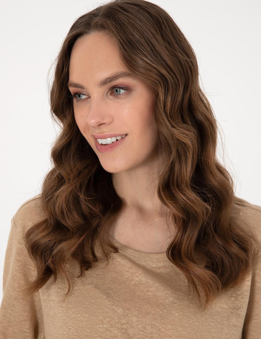 Bej Comfort Fit Keten Tişört