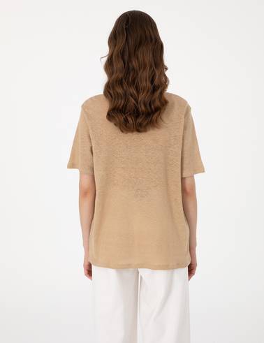 Bej Comfort Fit Keten Tişört