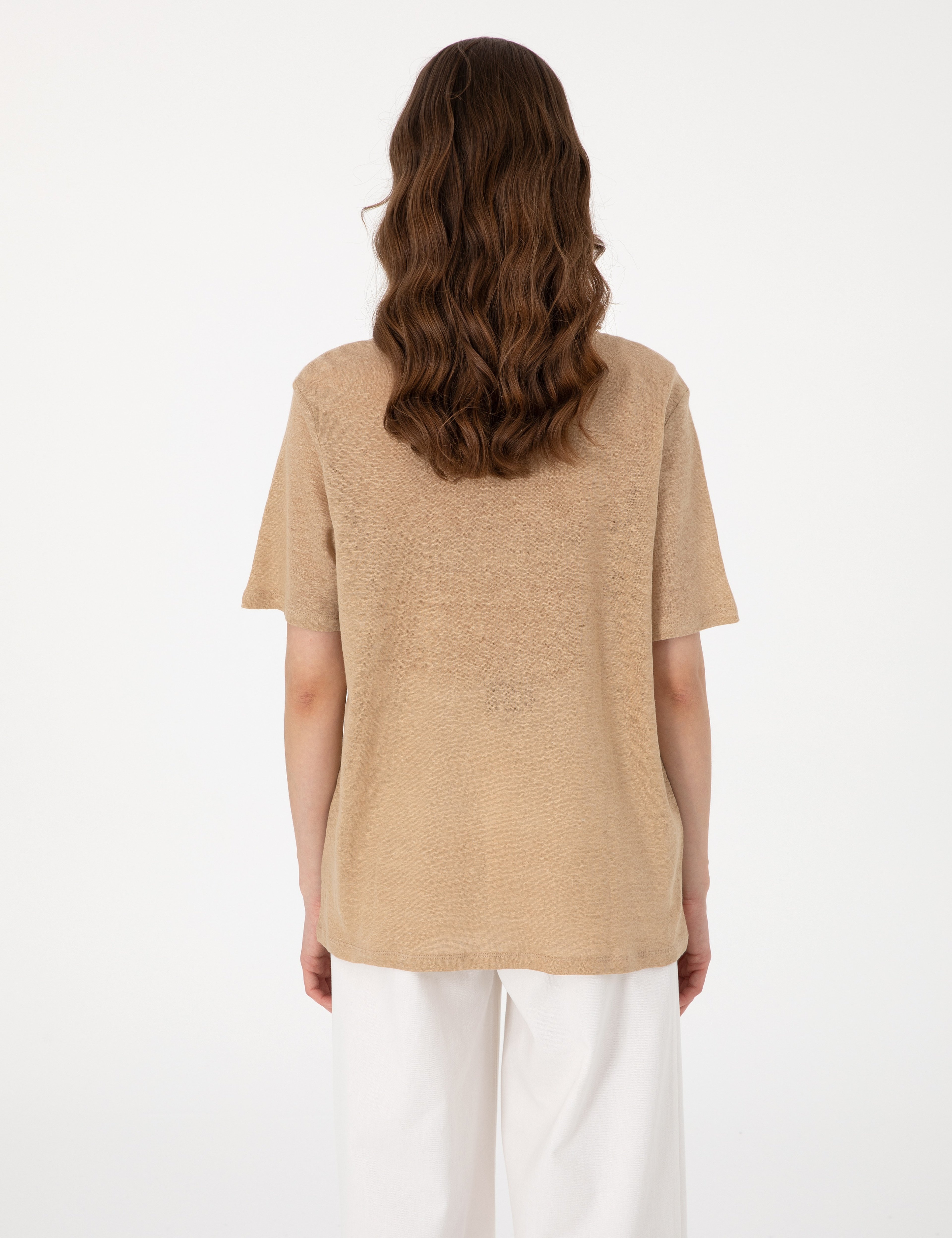 Bej Comfort Fit Keten Tişört