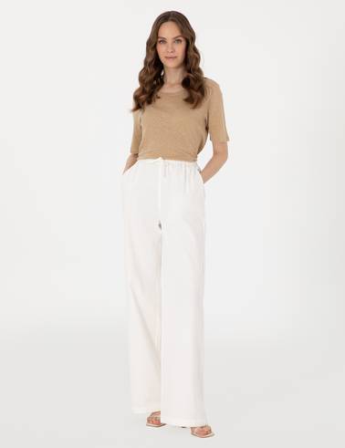 Bej Comfort Fit Keten Tişört