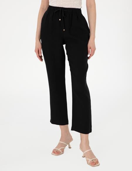 Siyah Carrot Fit Keten Pantolon - 50301256029