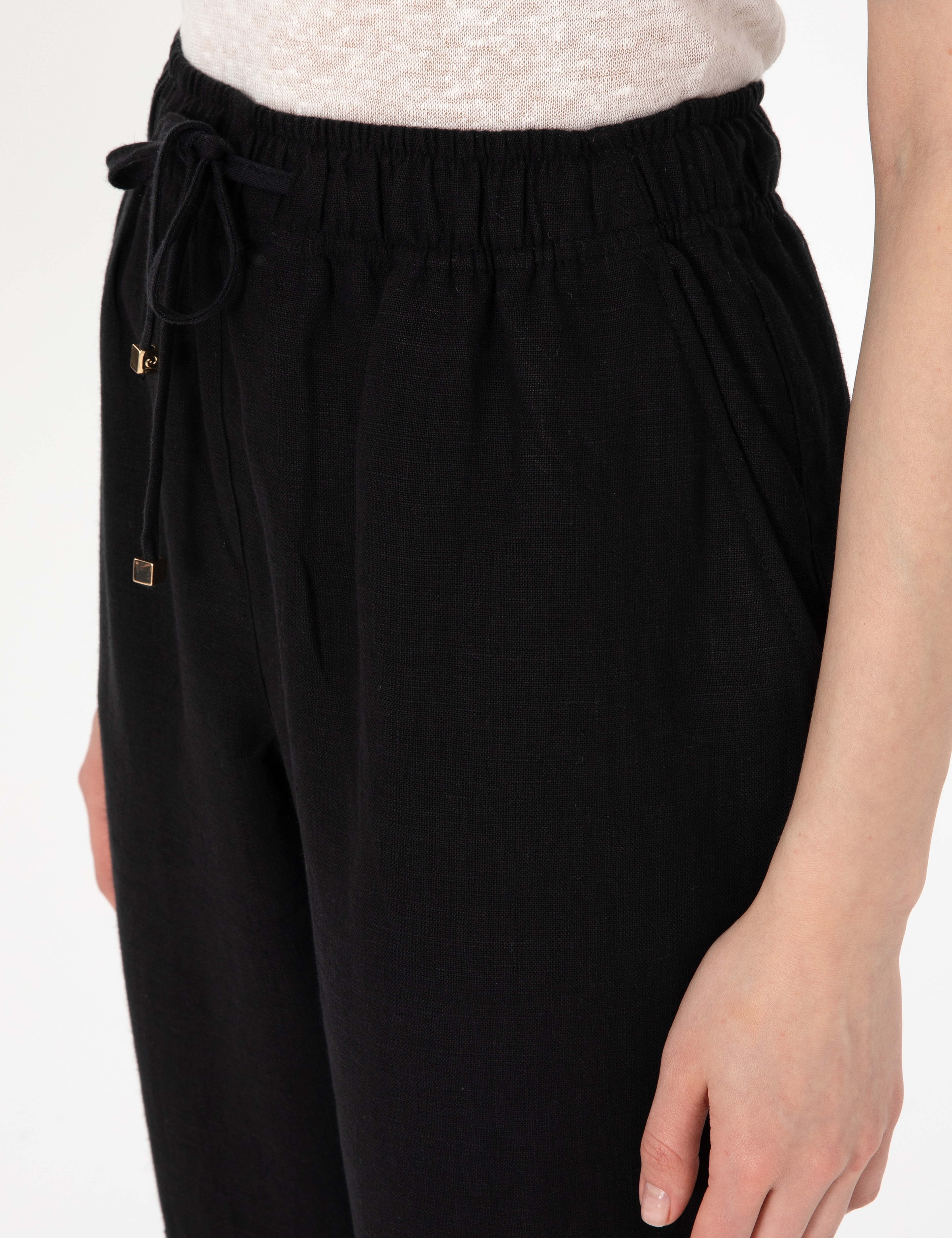 Siyah Carrot Fit Keten Pantolon - Image 5