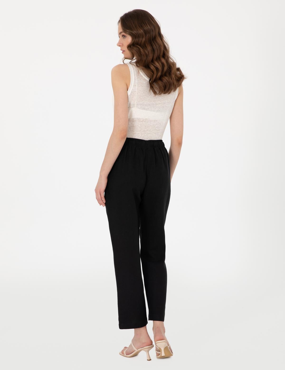 Siyah Carrot Fit Keten Pantolon - 50301256029