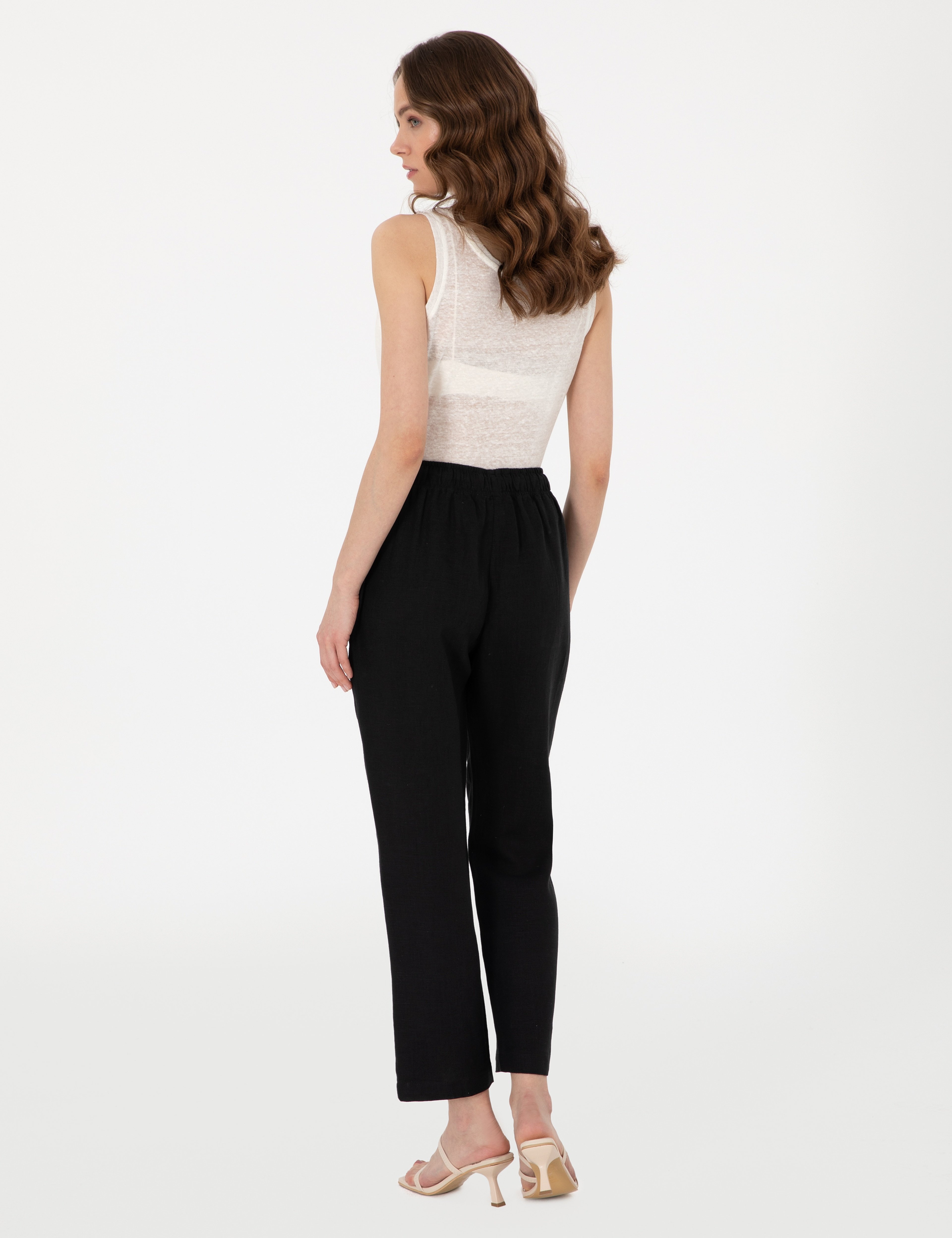 Siyah Carrot Fit Keten Pantolon