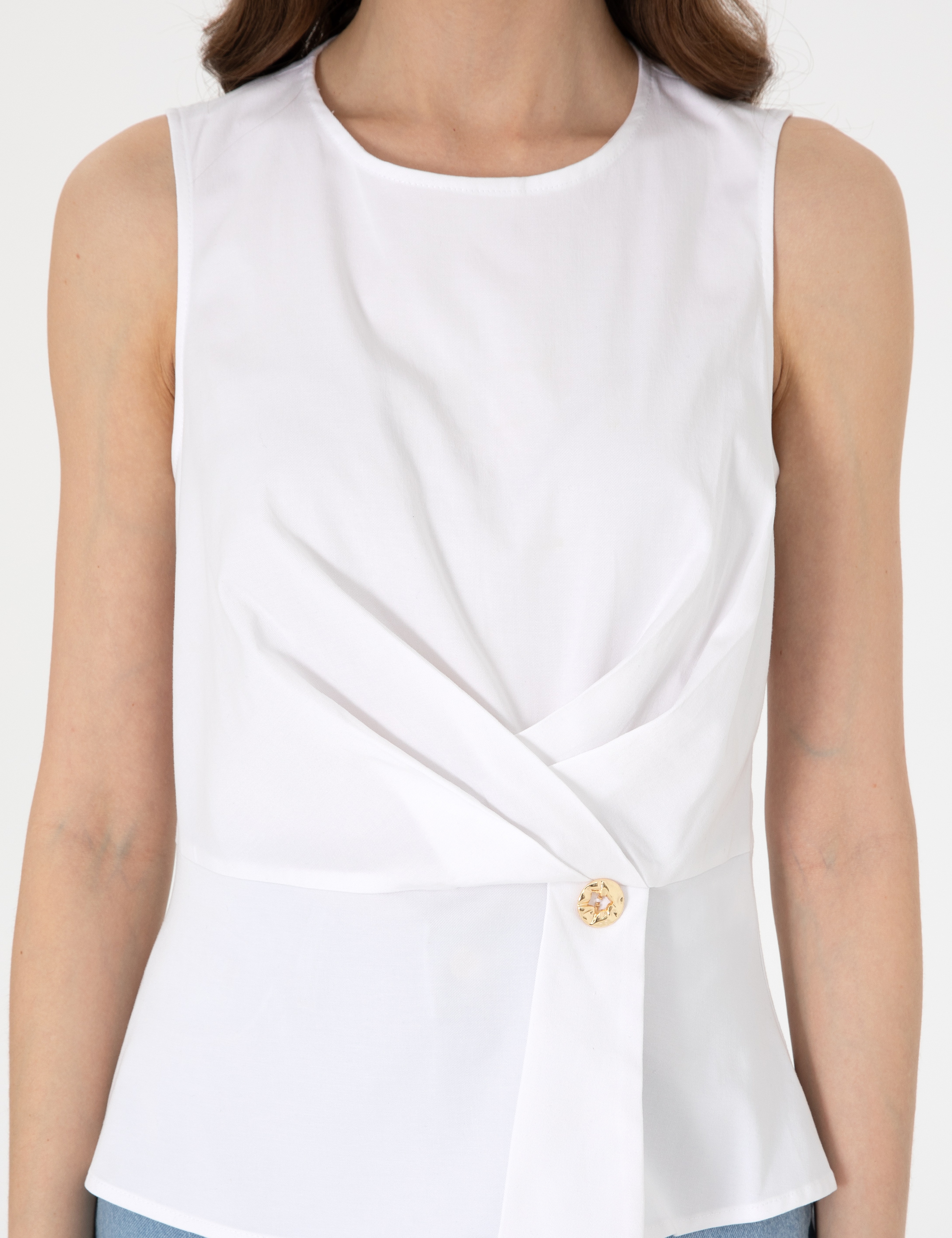 Beyaz Slim Fit Bluz - Image 6