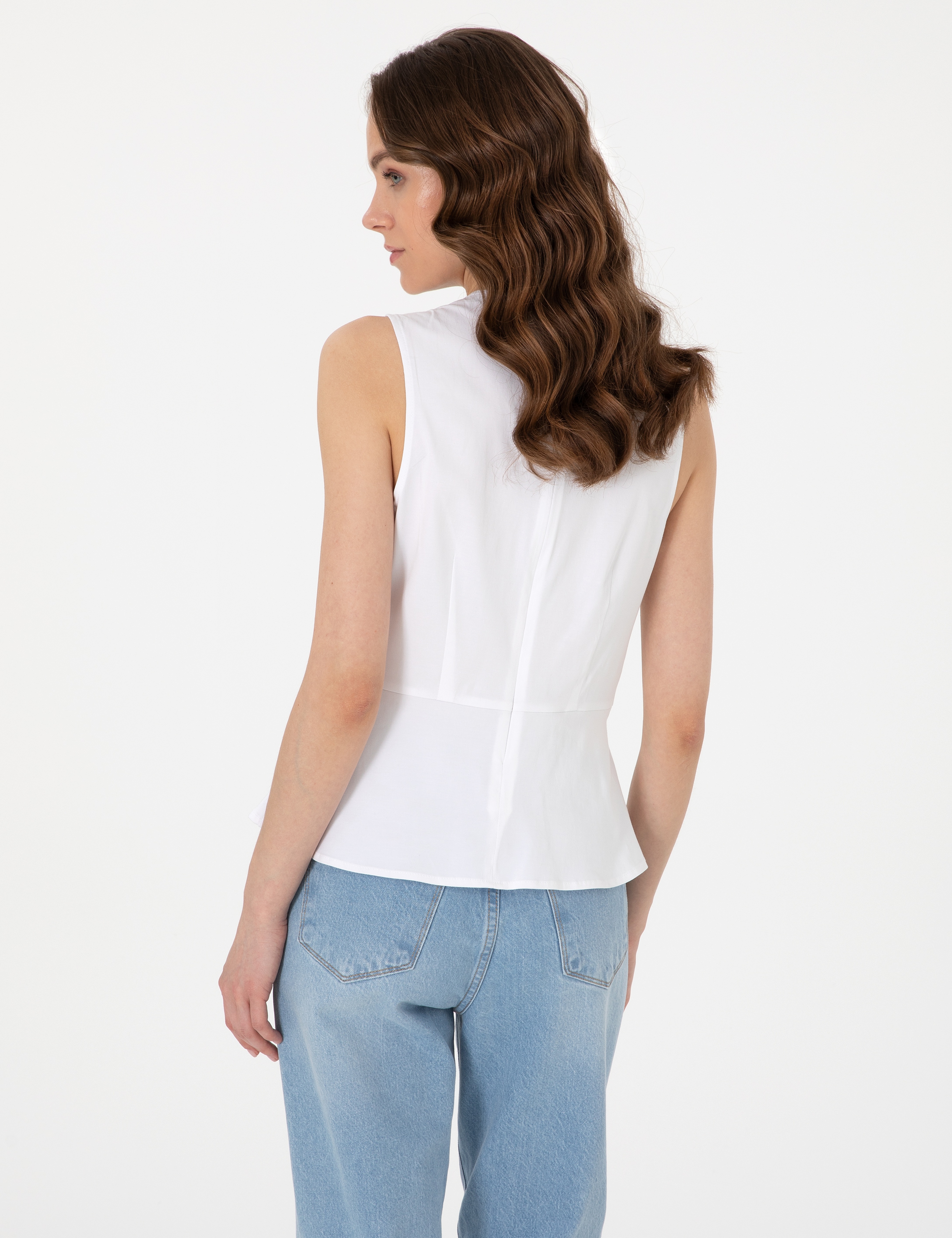 Beyaz Slim Fit Bluz - Image 5