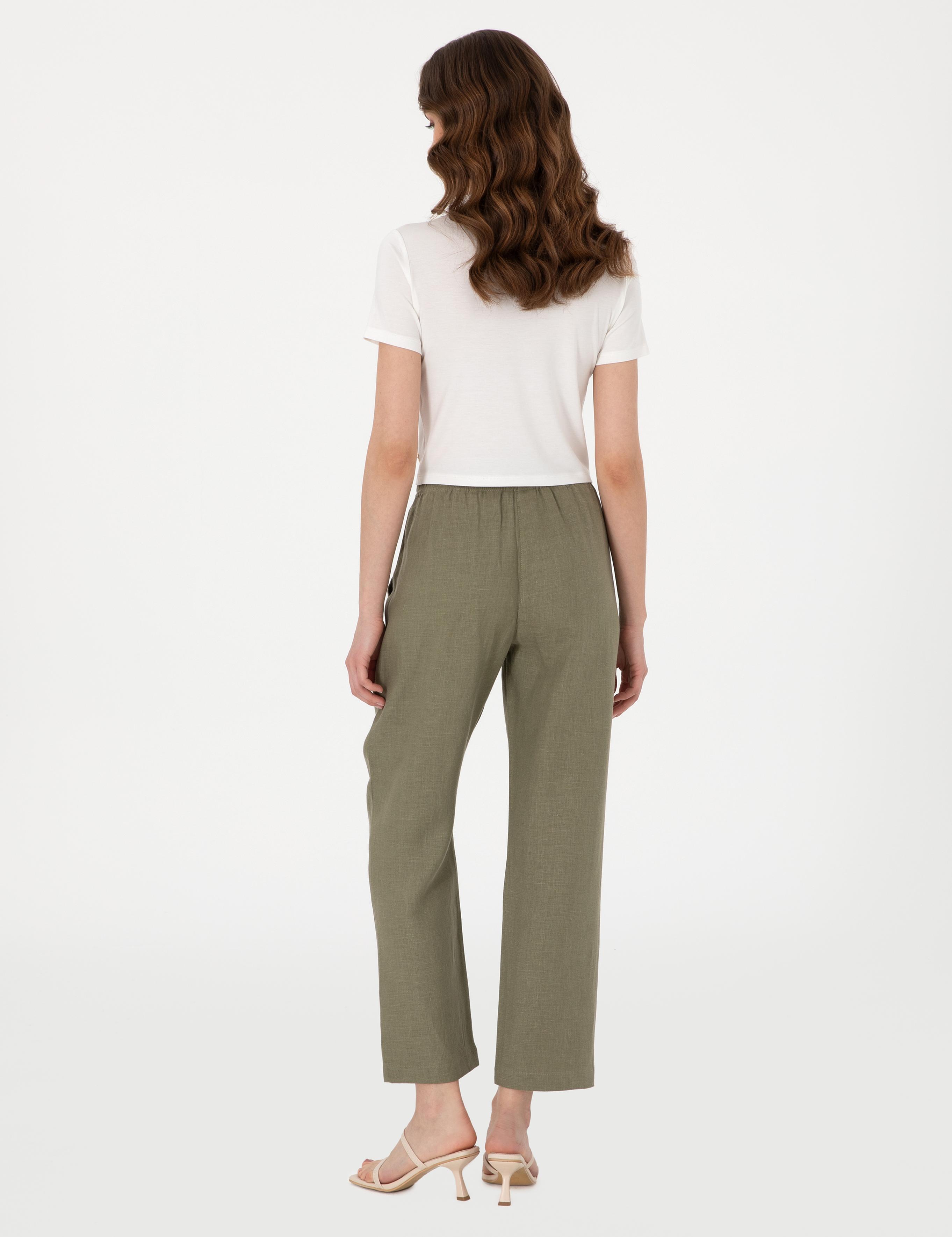 Haki Carrot Fit Keten Pantolon