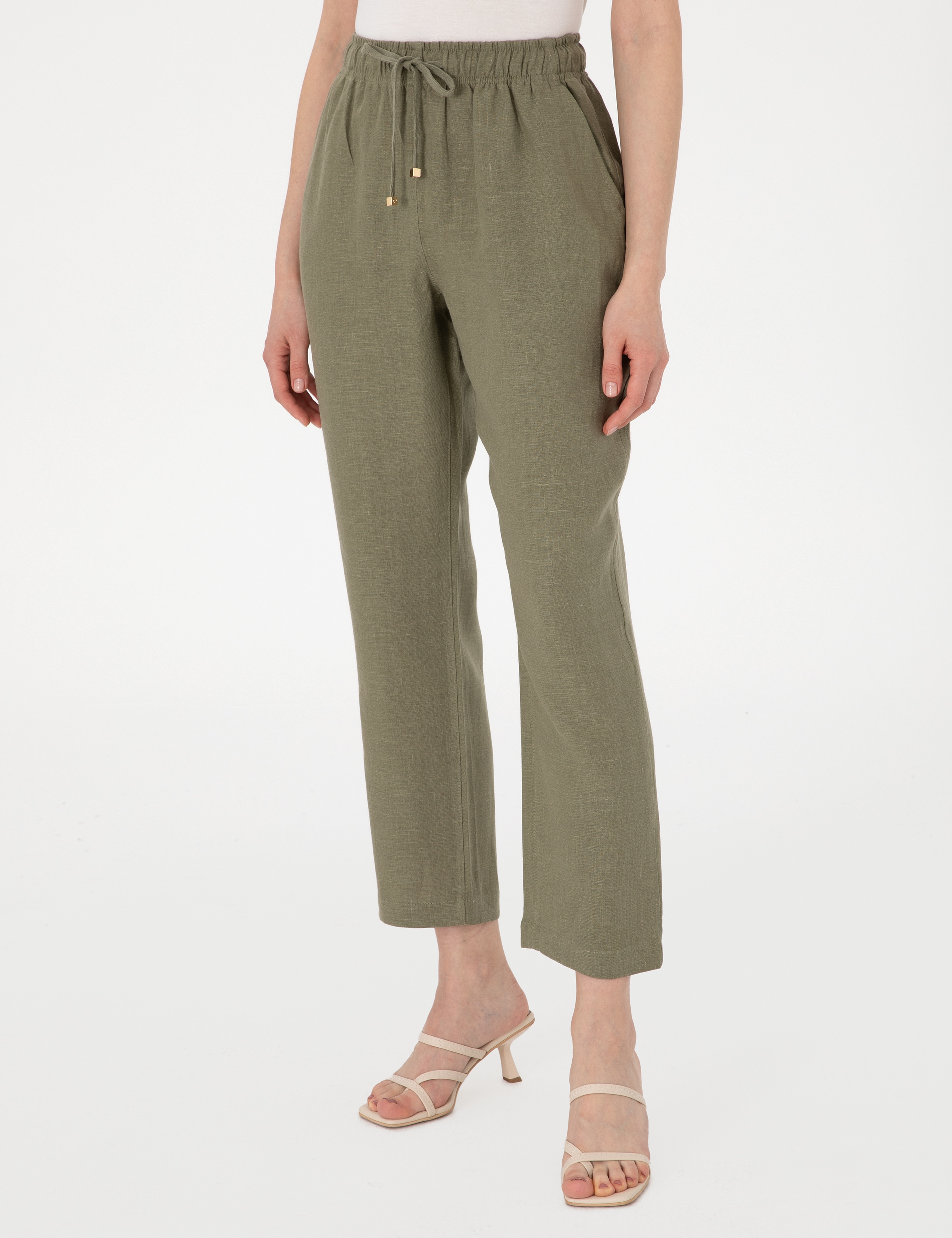 Haki Carrot Fit Keten Pantolon - Image 2