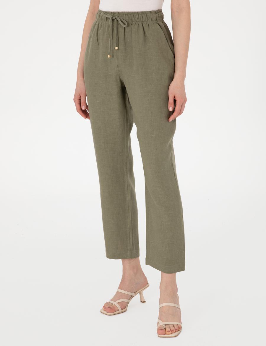 Haki Carrot Fit Keten Pantolon