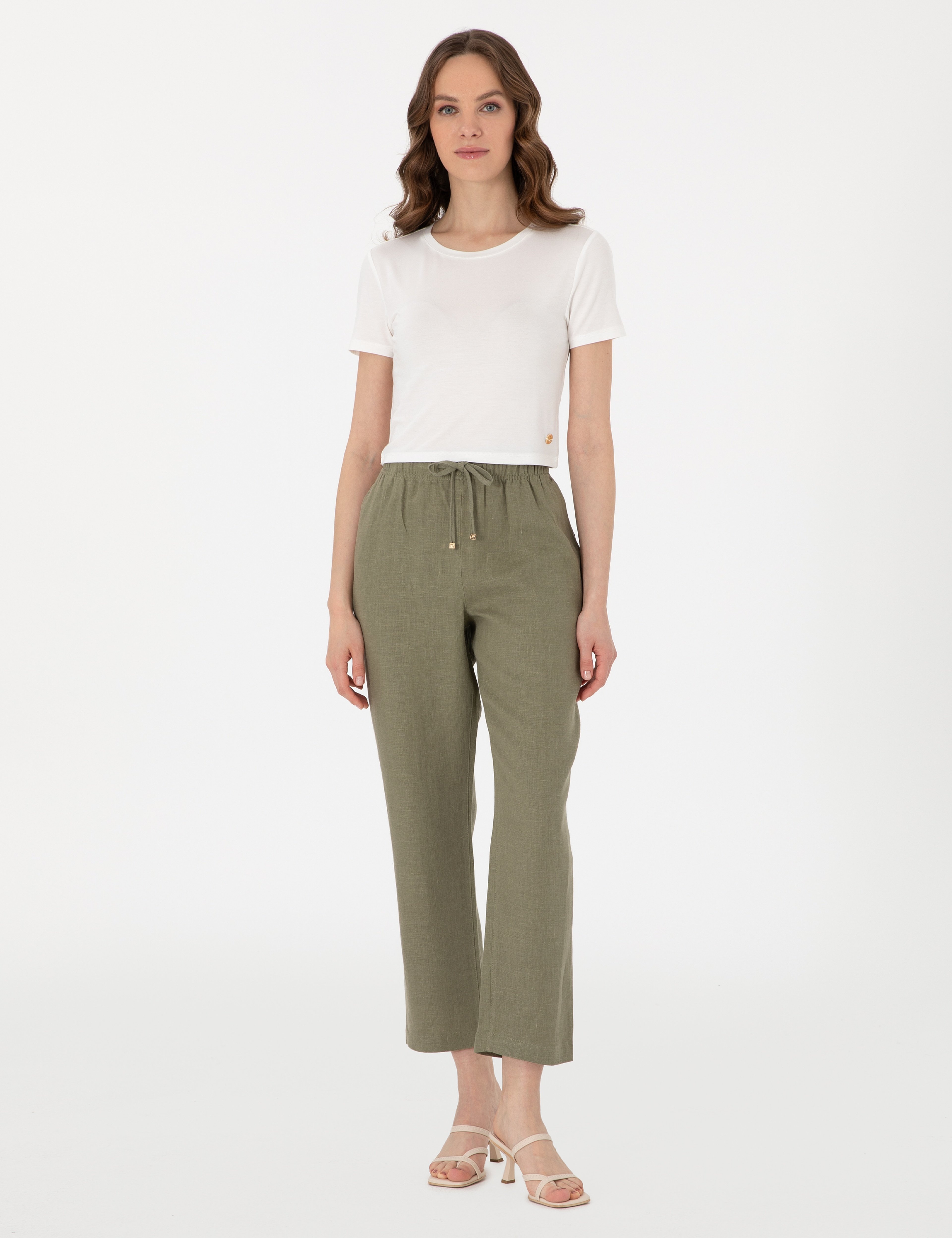 Haki Carrot Fit Keten Pantolon - Image 1