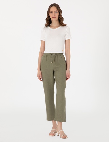 Haki Carrot Fit Keten Pantolon
