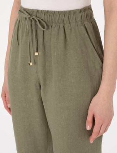 Haki Carrot Fit Keten Pantolon