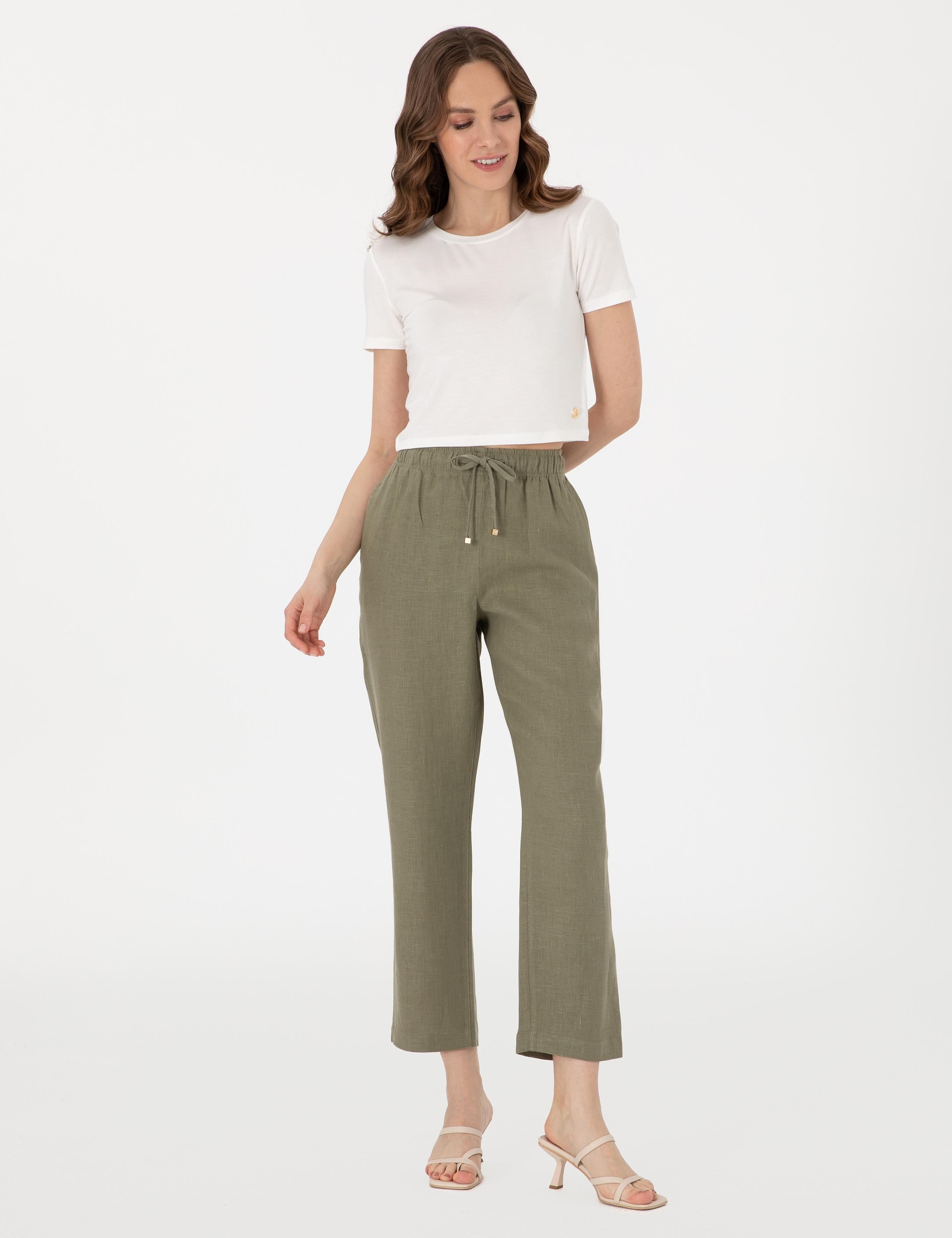 Haki Carrot Fit Keten Pantolon