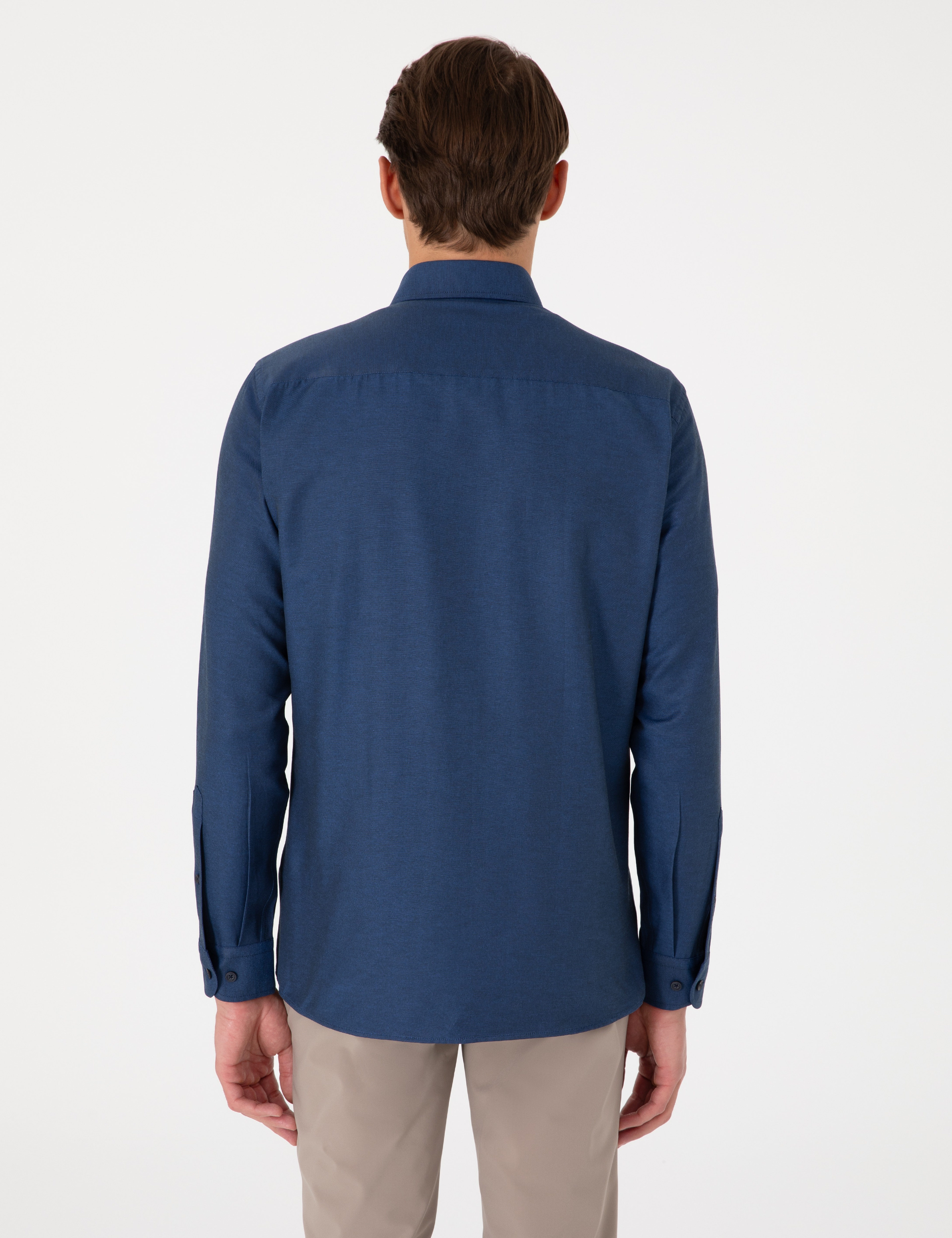 Lacivert Oxford Slim Fit Kolay Ütülenebilir Gömlek - Image 5