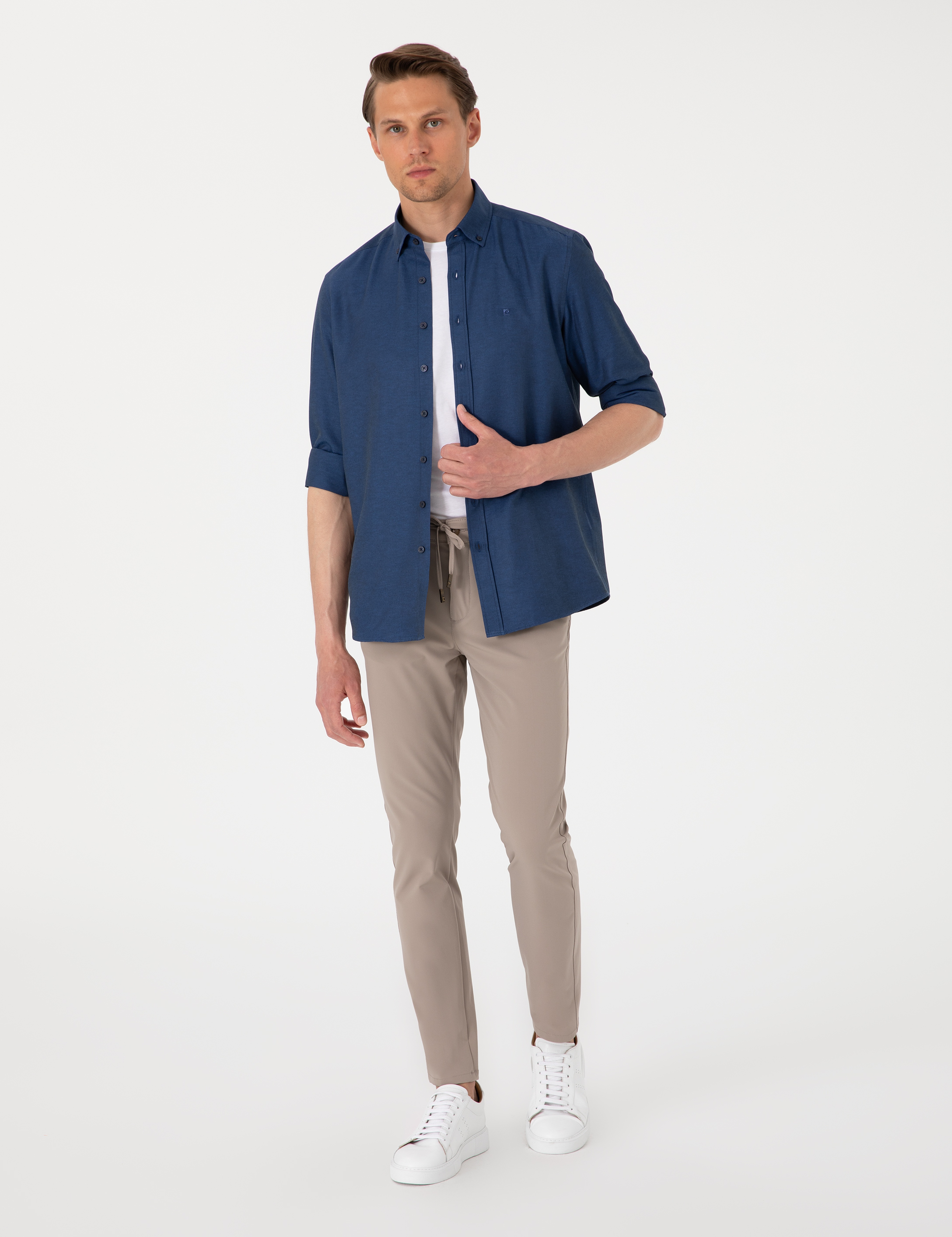 Lacivert Oxford Slim Fit Kolay Ütülenebilir Gömlek - Image 4