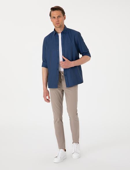 Lacivert Oxford Slim Fit Kolay Ütülenebilir Gömlek - 50306996043