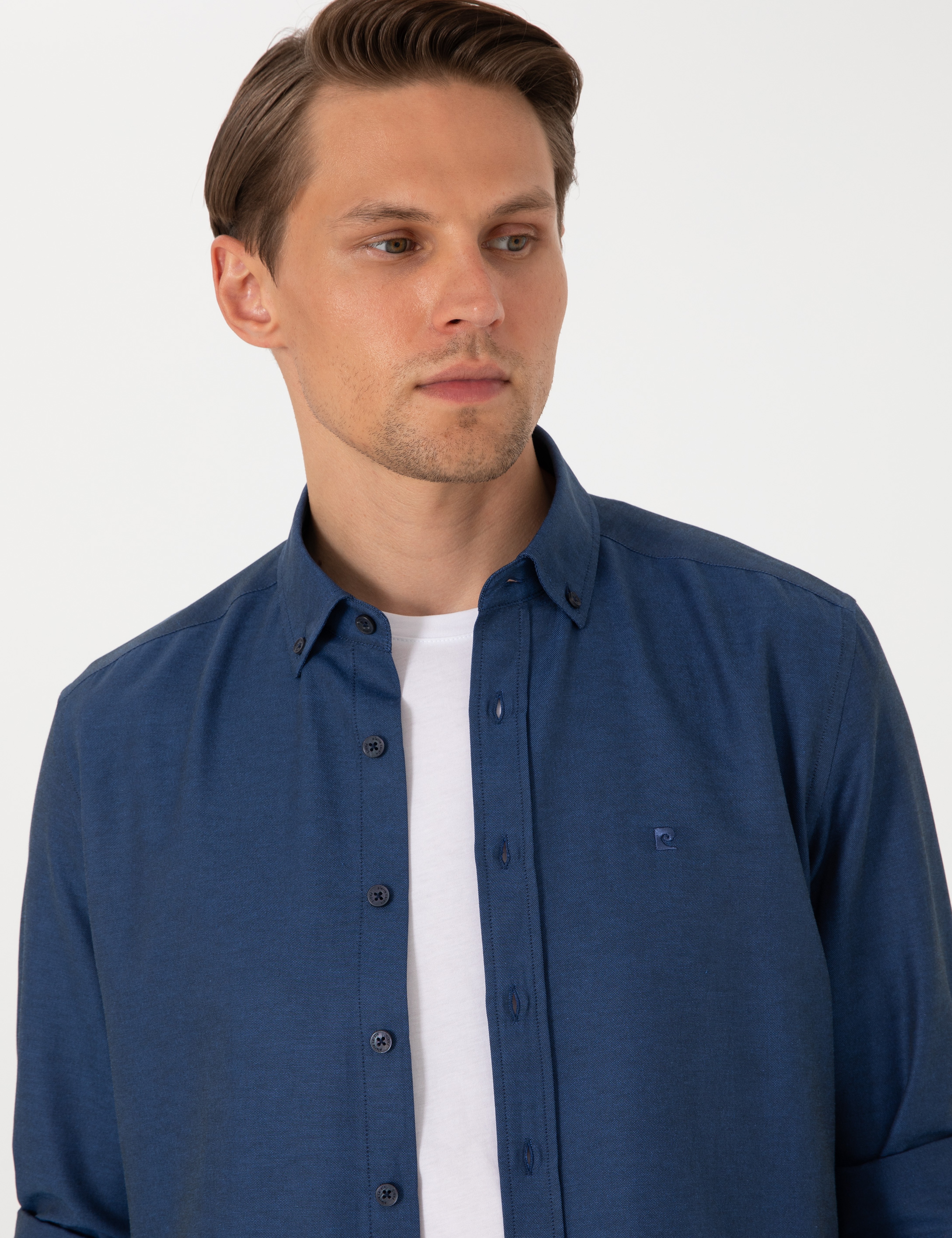 Lacivert Oxford Slim Fit Kolay Ütülenebilir Gömlek - Image 2