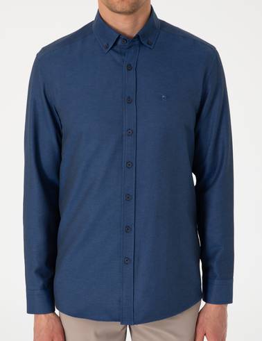 Lacivert Oxford Slim Fit Kolay Ütülenebilir Gömlek