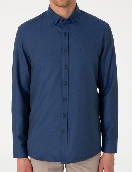 Lacivert Oxford Slim Fit Kolay Ütülenebilir Gömlek - 50306996043