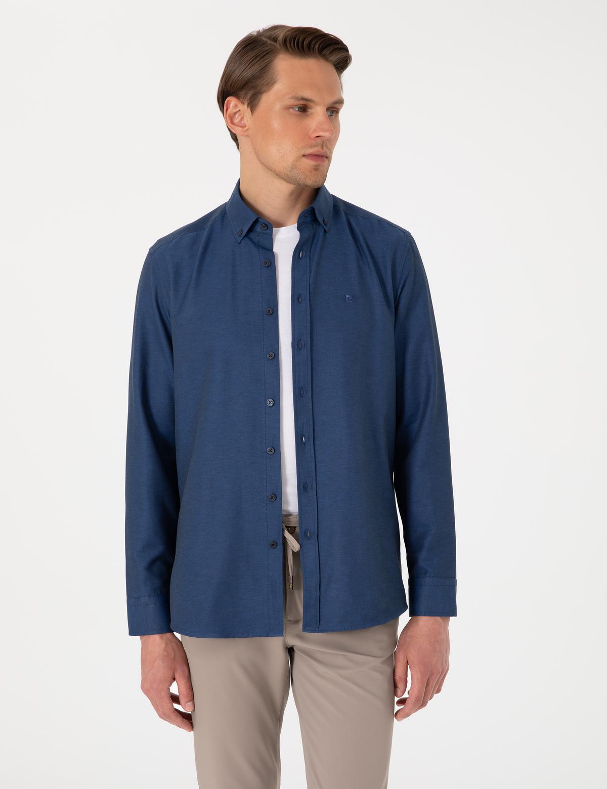 Lacivert Oxford Slim Fit Kolay Ütülenebilir Gömlek - 50306996043