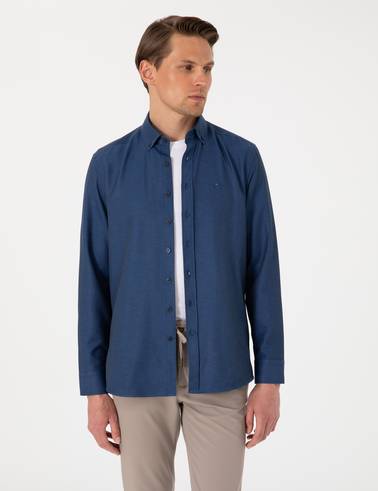 Lacivert Oxford Slim Fit Kolay Ütülenebilir Gömlek