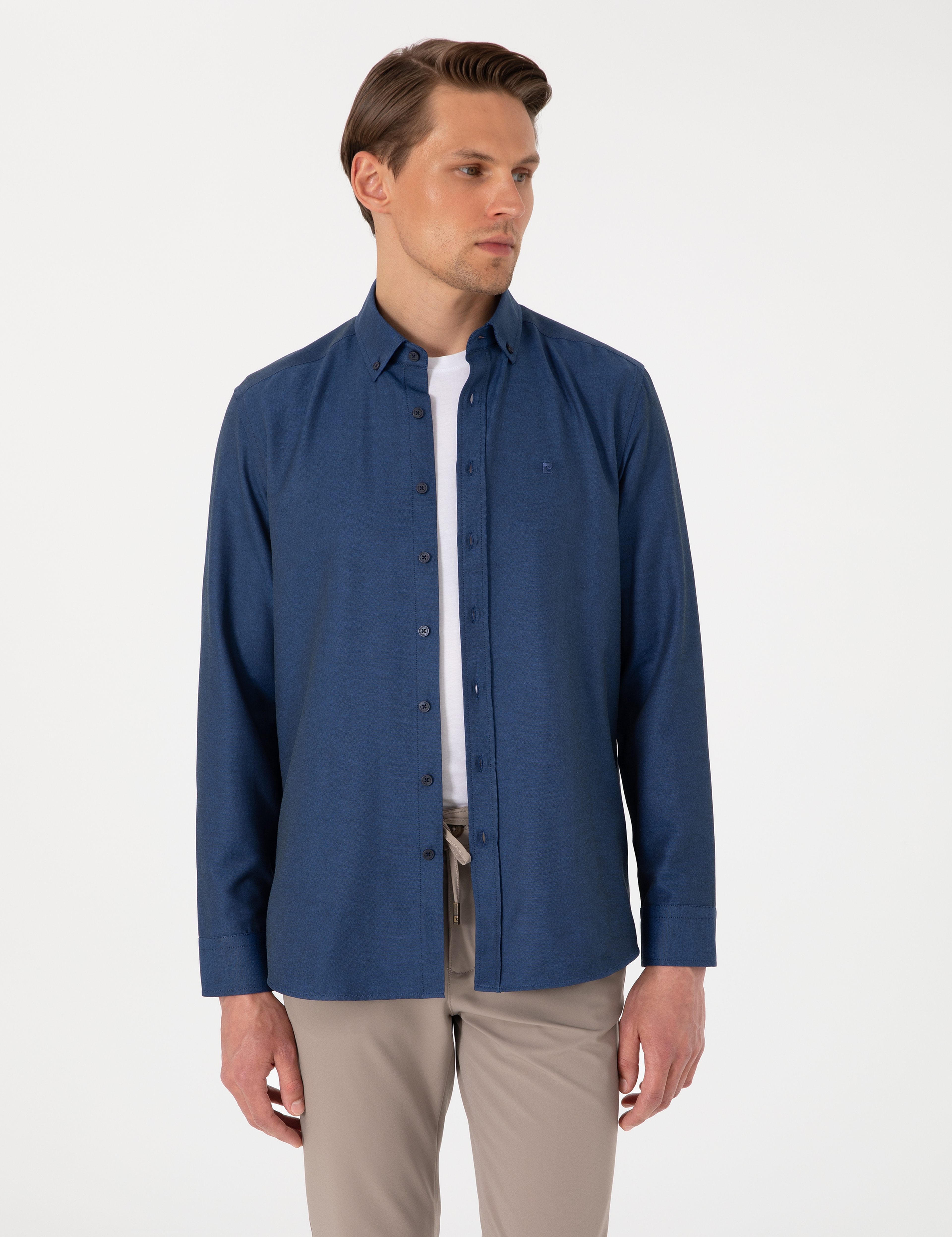 Lacivert Oxford Slim Fit Kolay Ütülenebilir Gömlek - Image 3