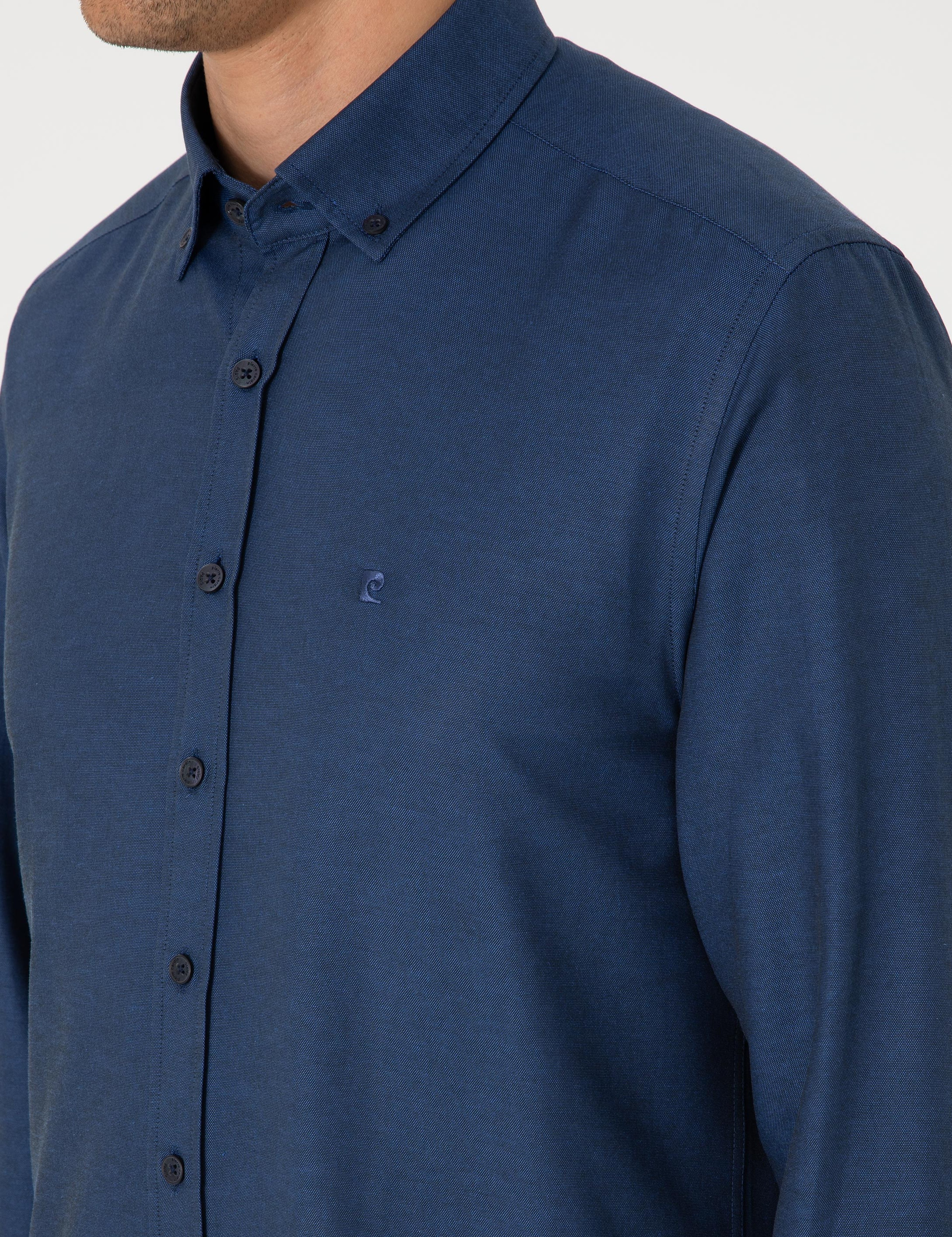 Lacivert Oxford Slim Fit Kolay Ütülenebilir Gömlek - Image 7