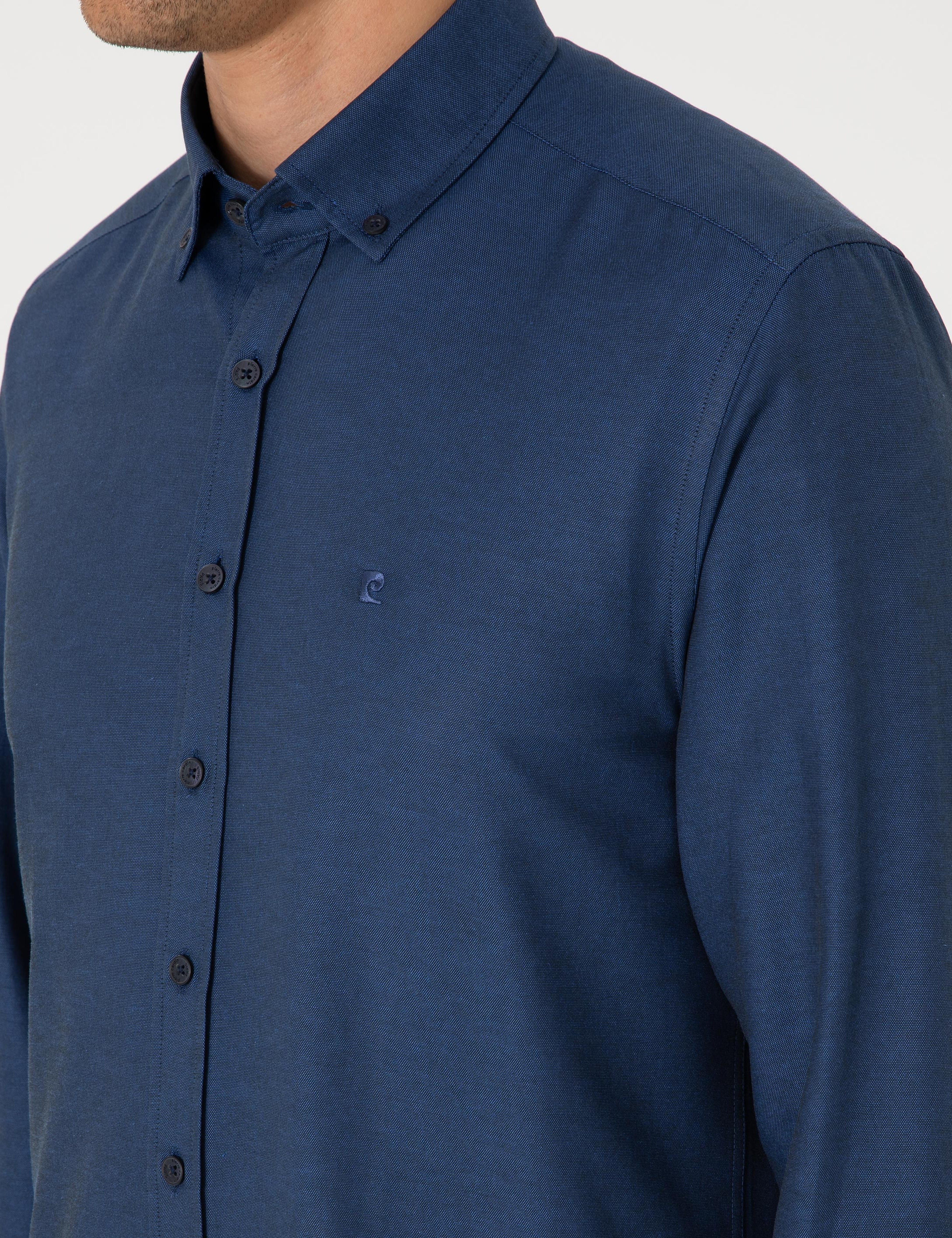 Lacivert Oxford Slim Fit Kolay Ütülenebilir Gömlek
