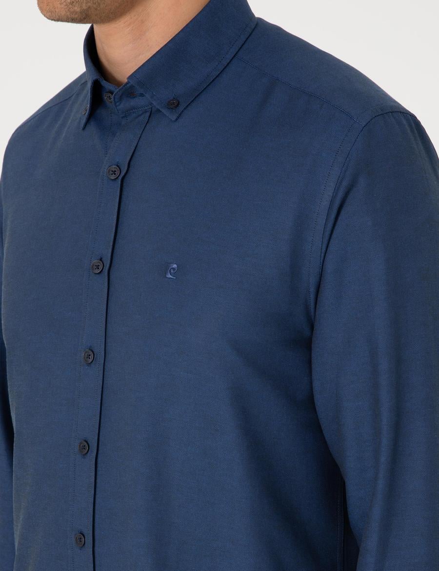 Lacivert Oxford Slim Fit Kolay Ütülenebilir Gömlek