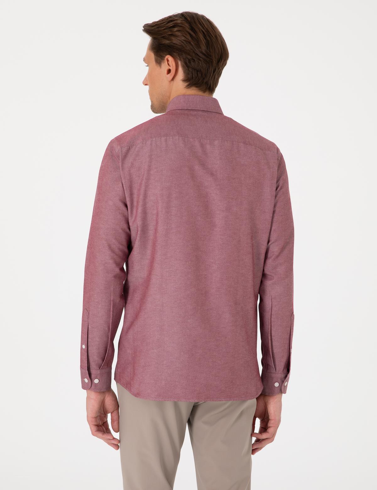 Bordo Oxford Slim Fit Kolay Ütülenebilir Gömlek - 50306996088