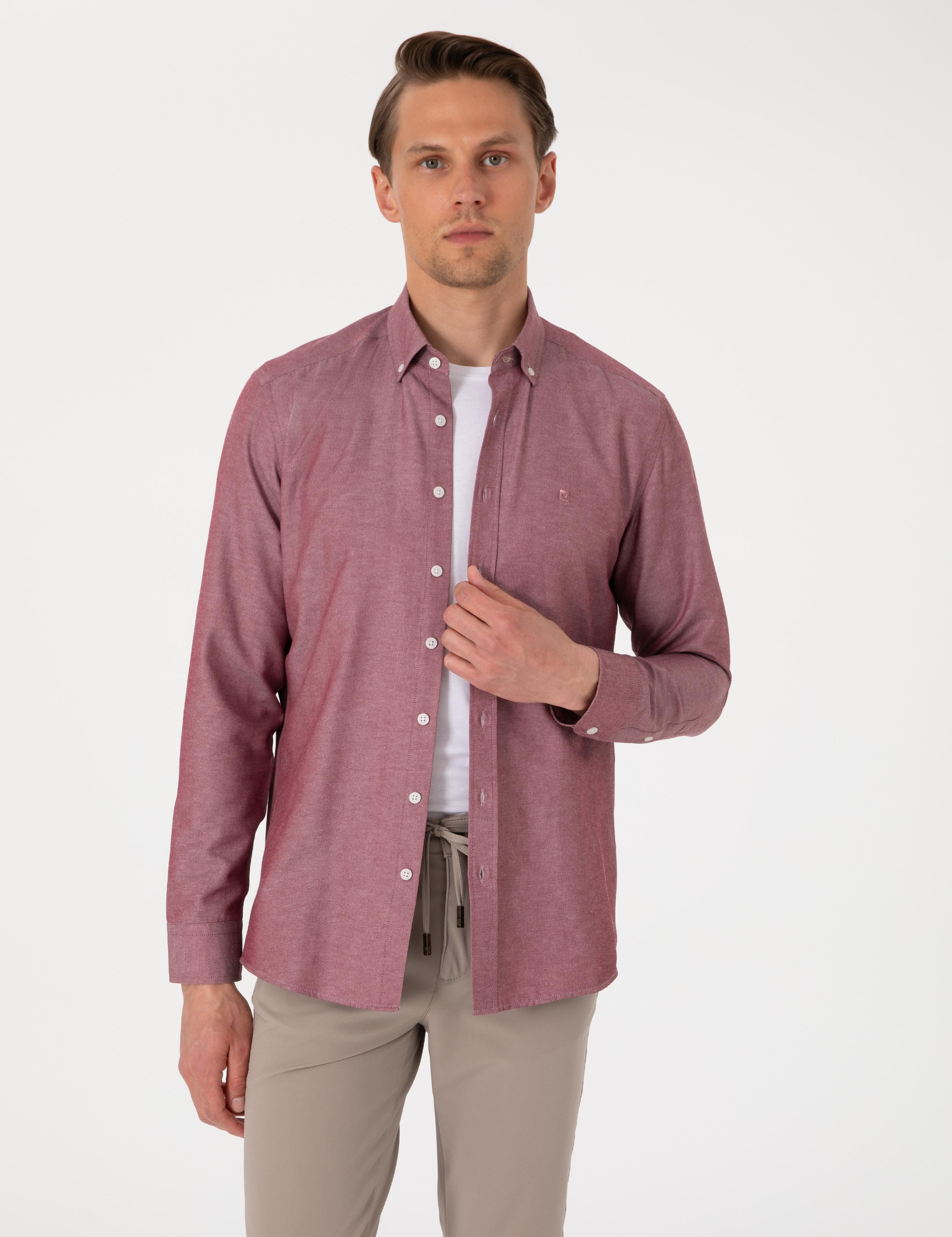 Bordo Oxford Slim Fit Kolay Ütülenebilir Gömlek