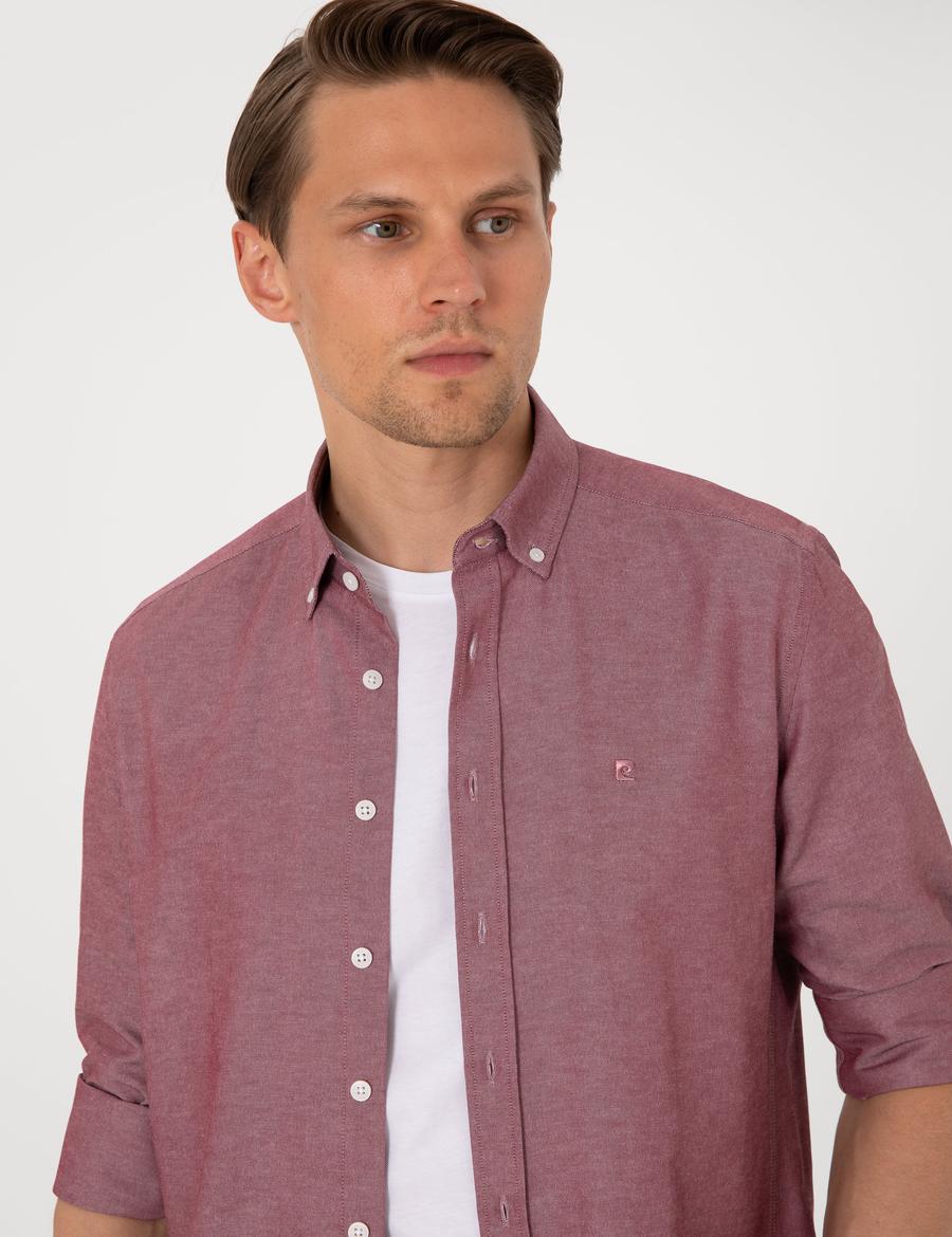 Bordo Oxford Slim Fit Kolay Ütülenebilir Gömlek