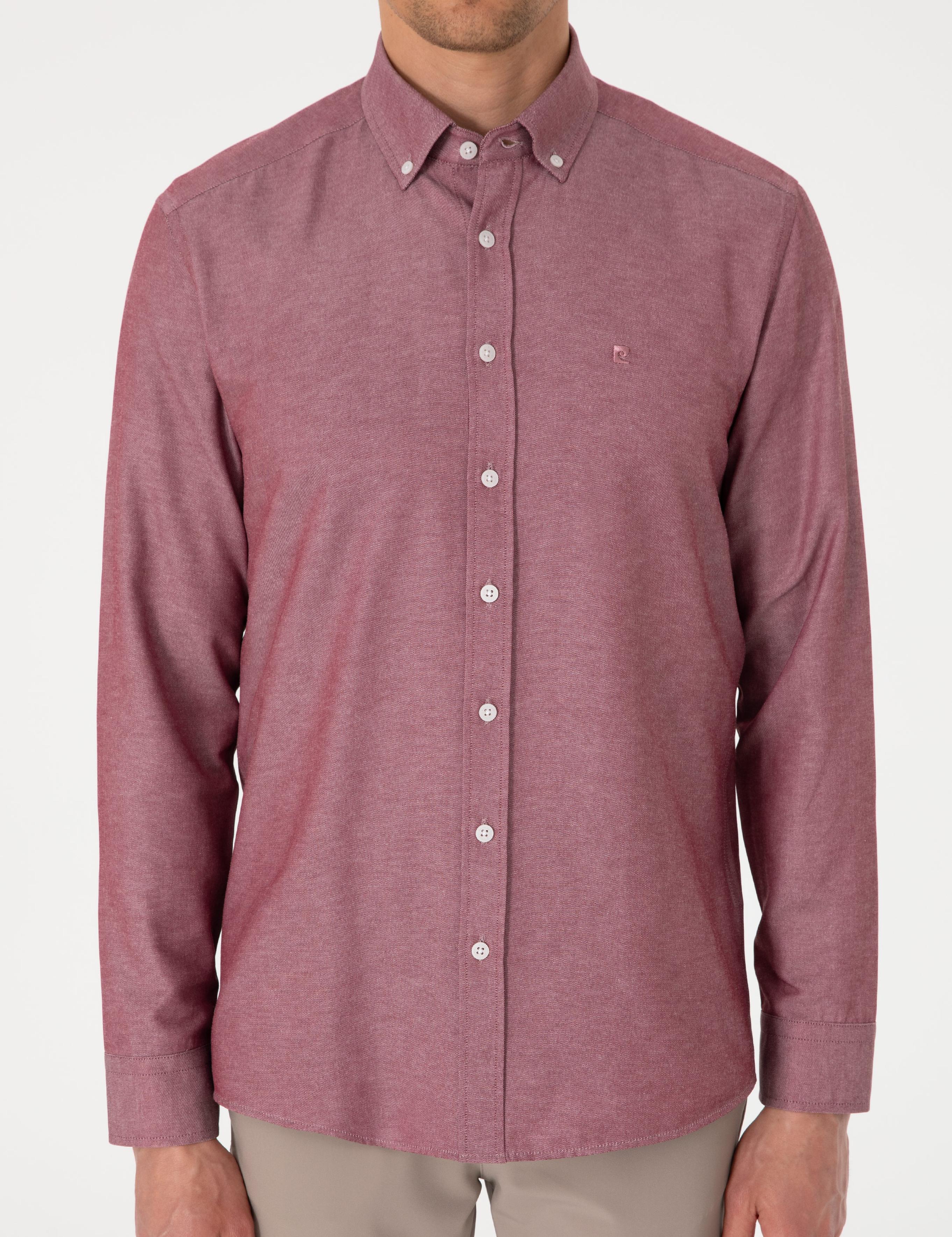 Bordo Oxford Slim Fit Kolay Ütülenebilir Gömlek