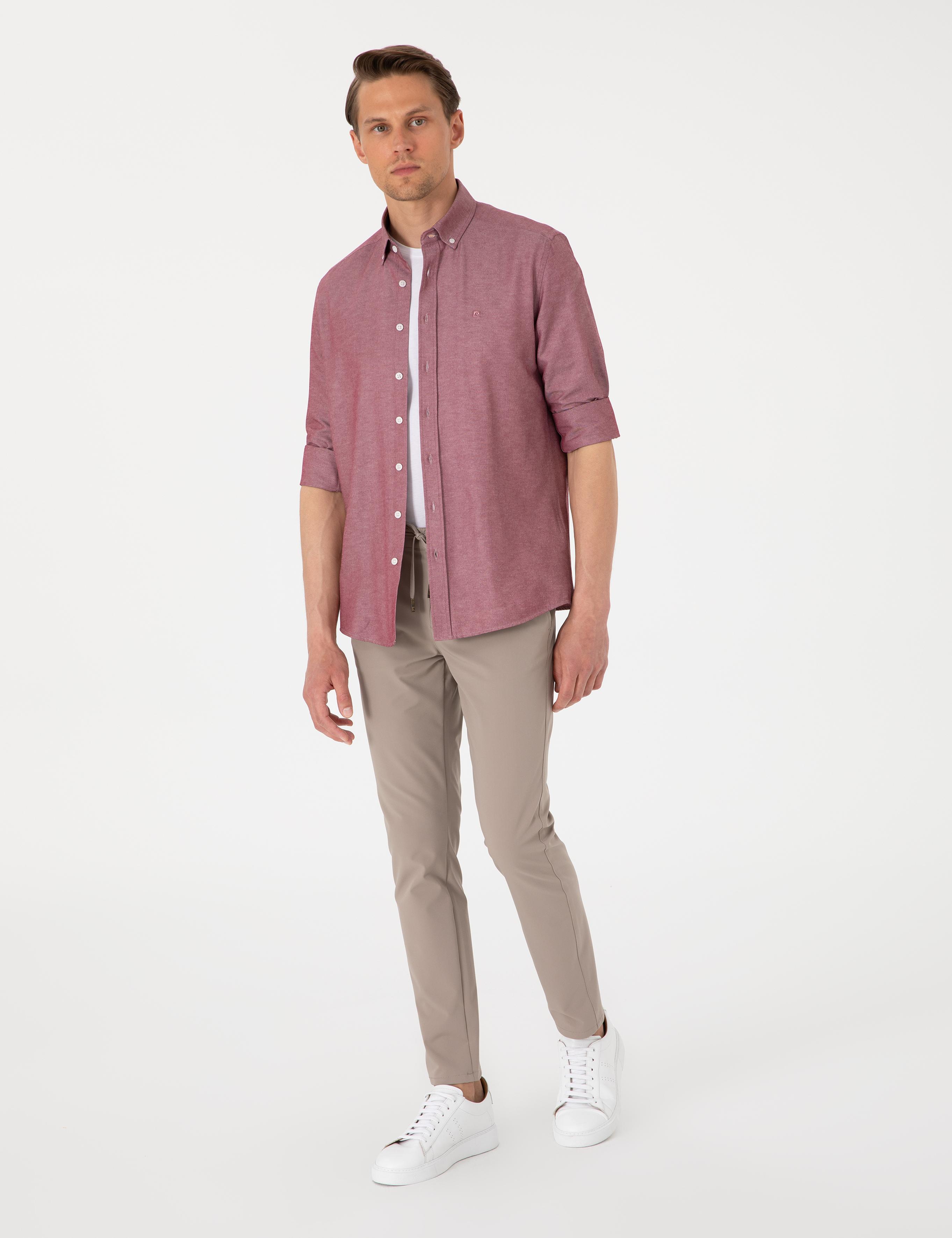 Bordo Oxford Slim Fit Kolay Ütülenebilir Gömlek