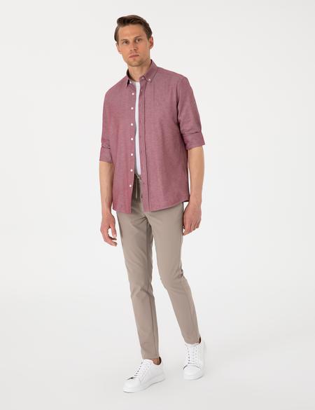 Bordo Oxford Slim Fit Kolay Ütülenebilir Gömlek - 50306996088