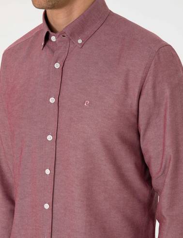 Bordo Oxford Slim Fit Kolay Ütülenebilir Gömlek