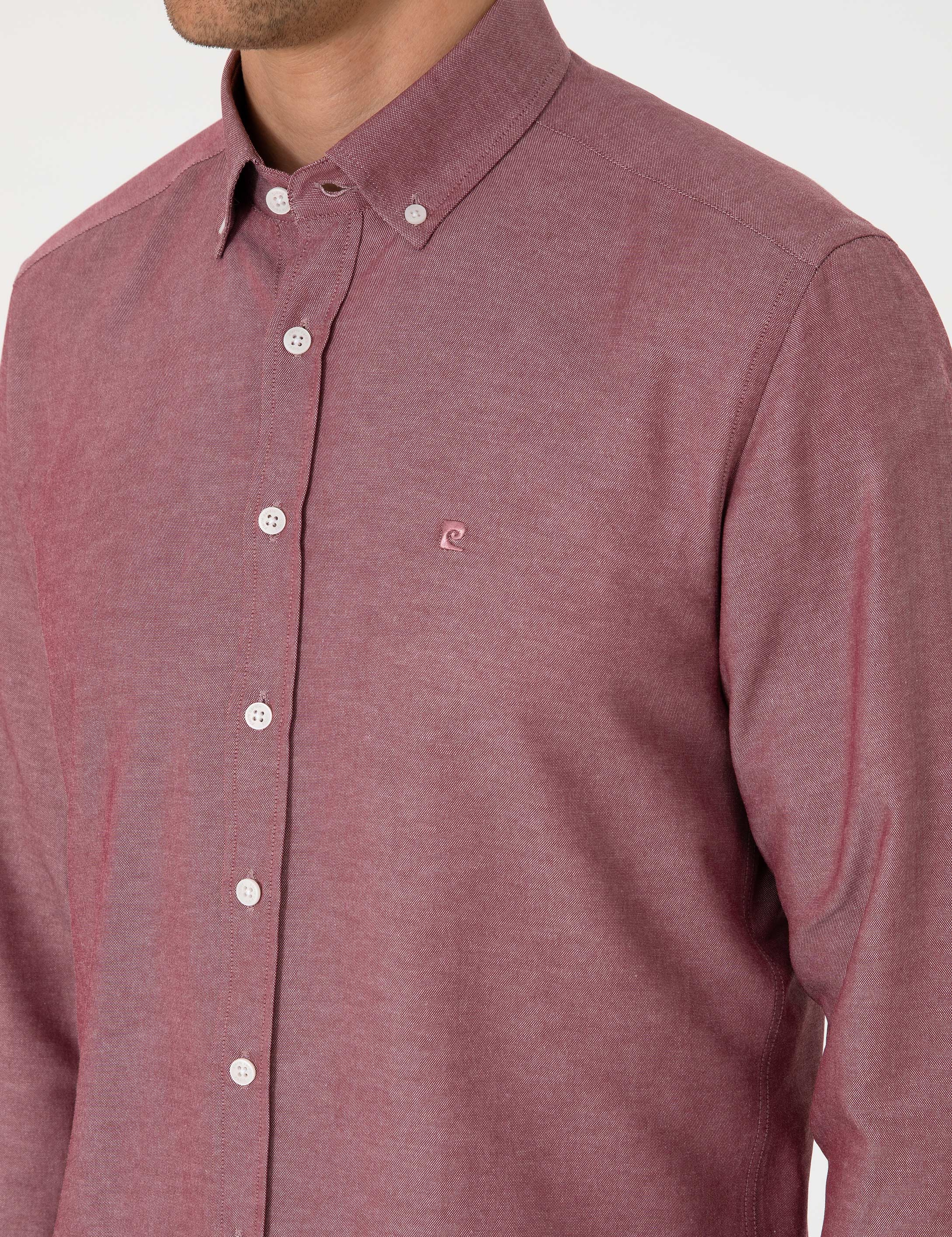 Bordo Oxford Slim Fit Kolay Ütülenebilir Gömlek - Image 7