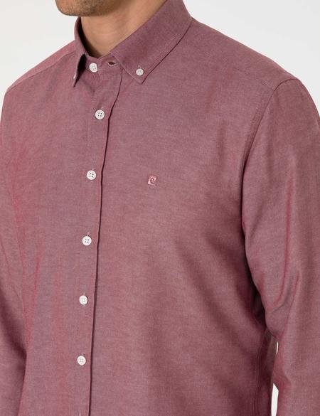 Bordo Oxford Slim Fit Kolay Ütülenebilir Gömlek - 50306996088