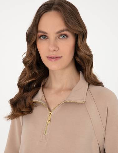 Bej Comfort Fit Sweatshirt