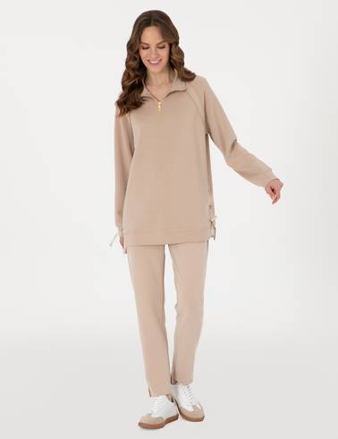Bej Comfort Fit Sweatshirt