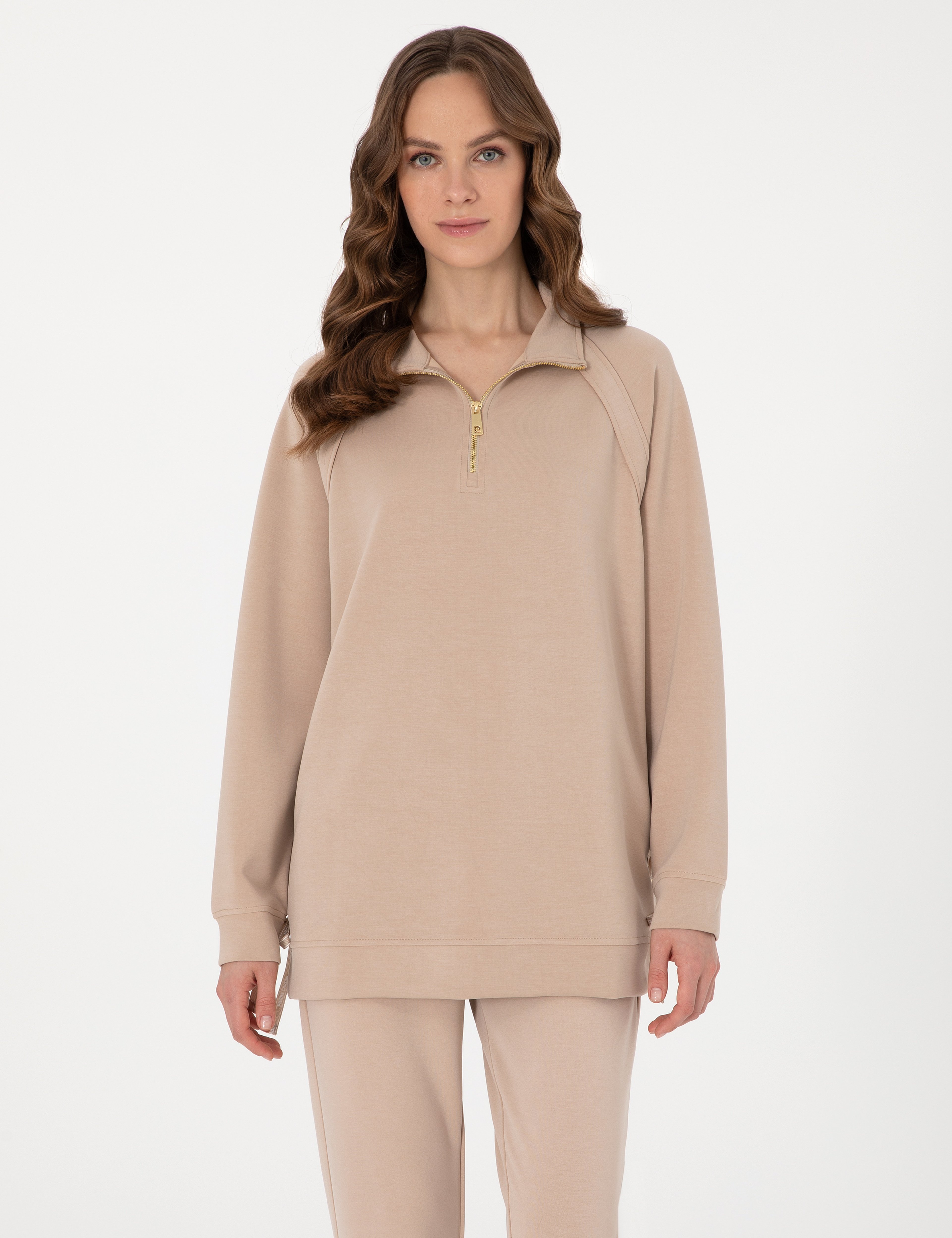 Bej Comfort Fit Sweatshirt