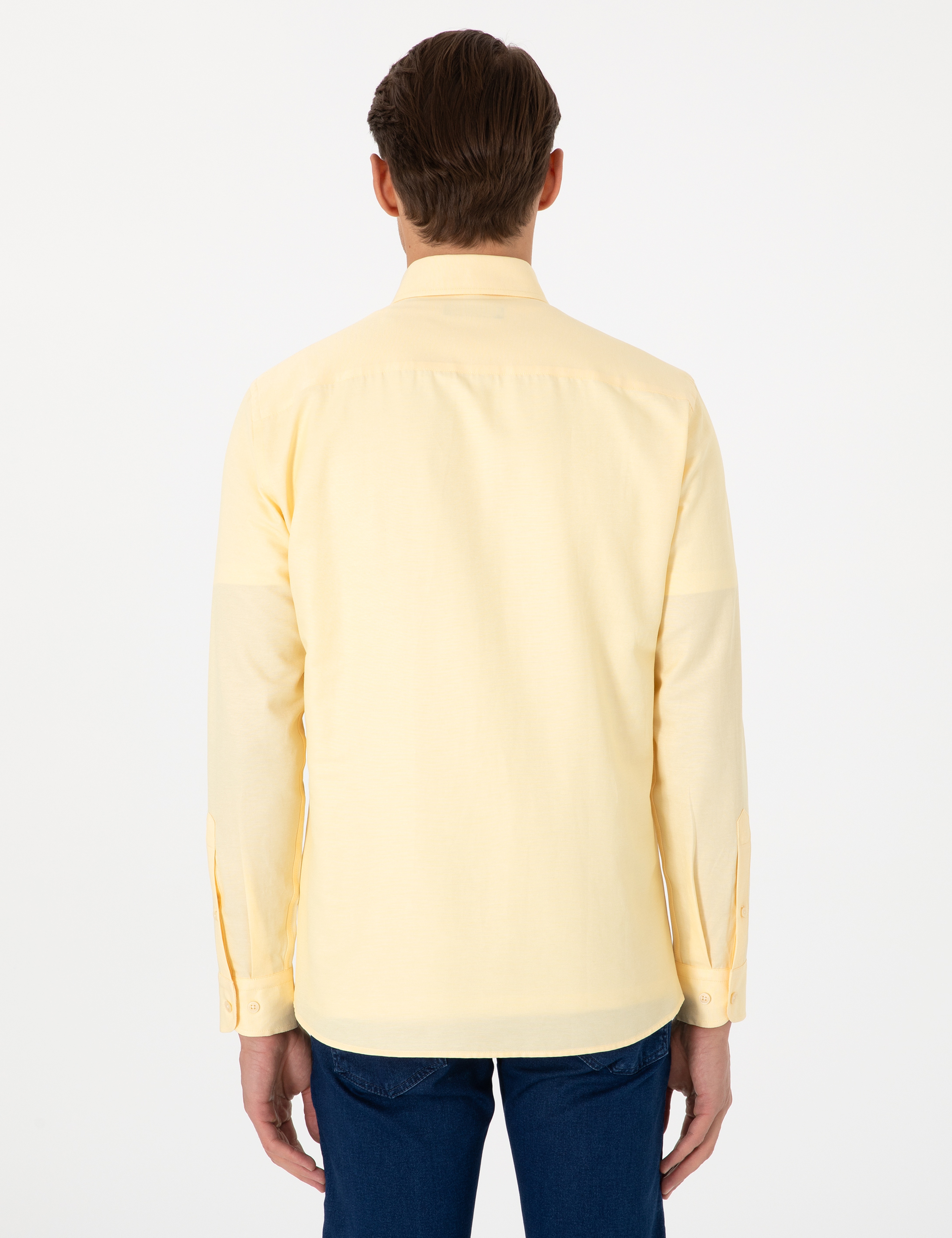 Sarı Oxford Slim Fit Kolay Ütülenebilir Gömlek - Image 5