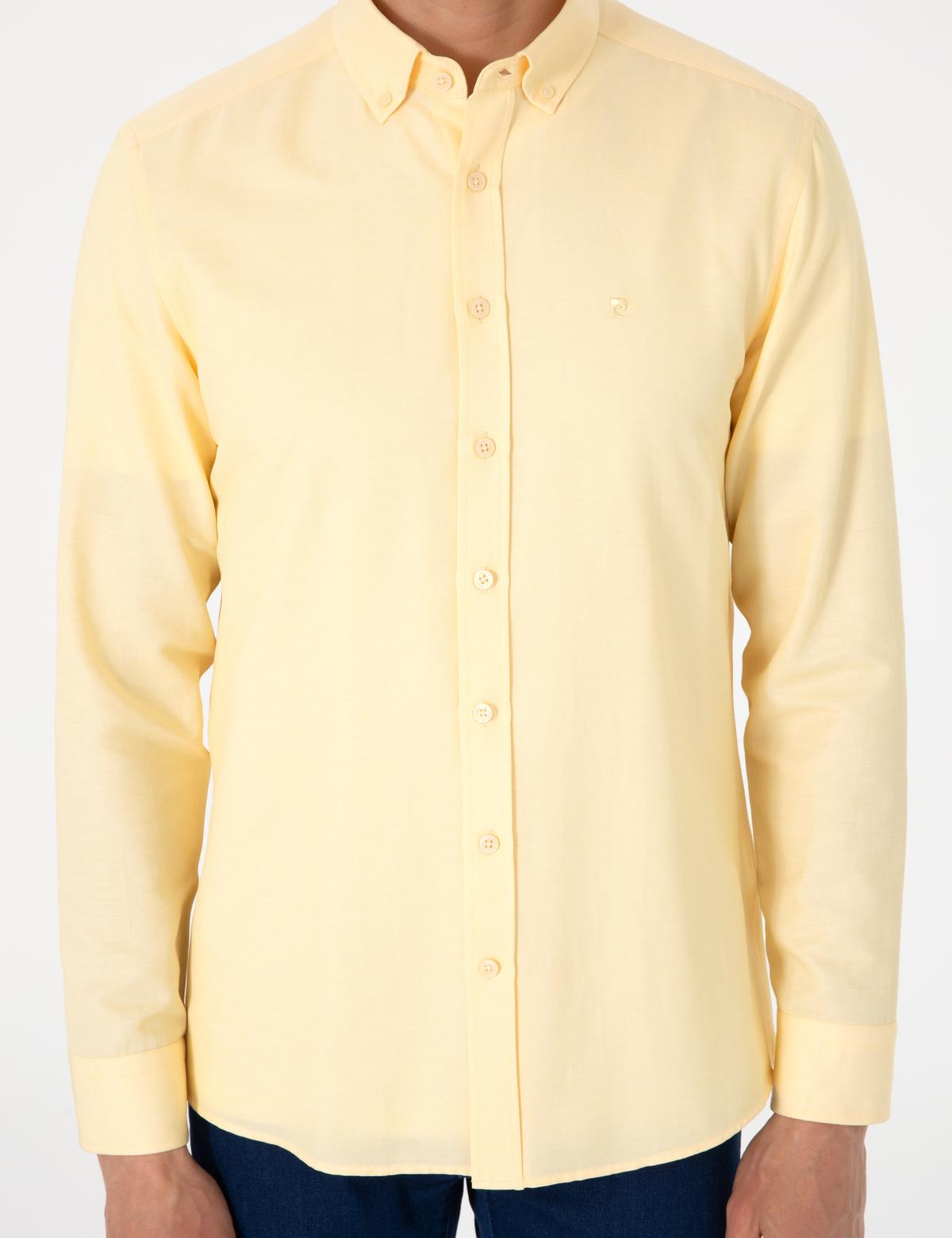 Sarı Oxford Slim Fit Kolay Ütülenebilir Gömlek - 50306996068