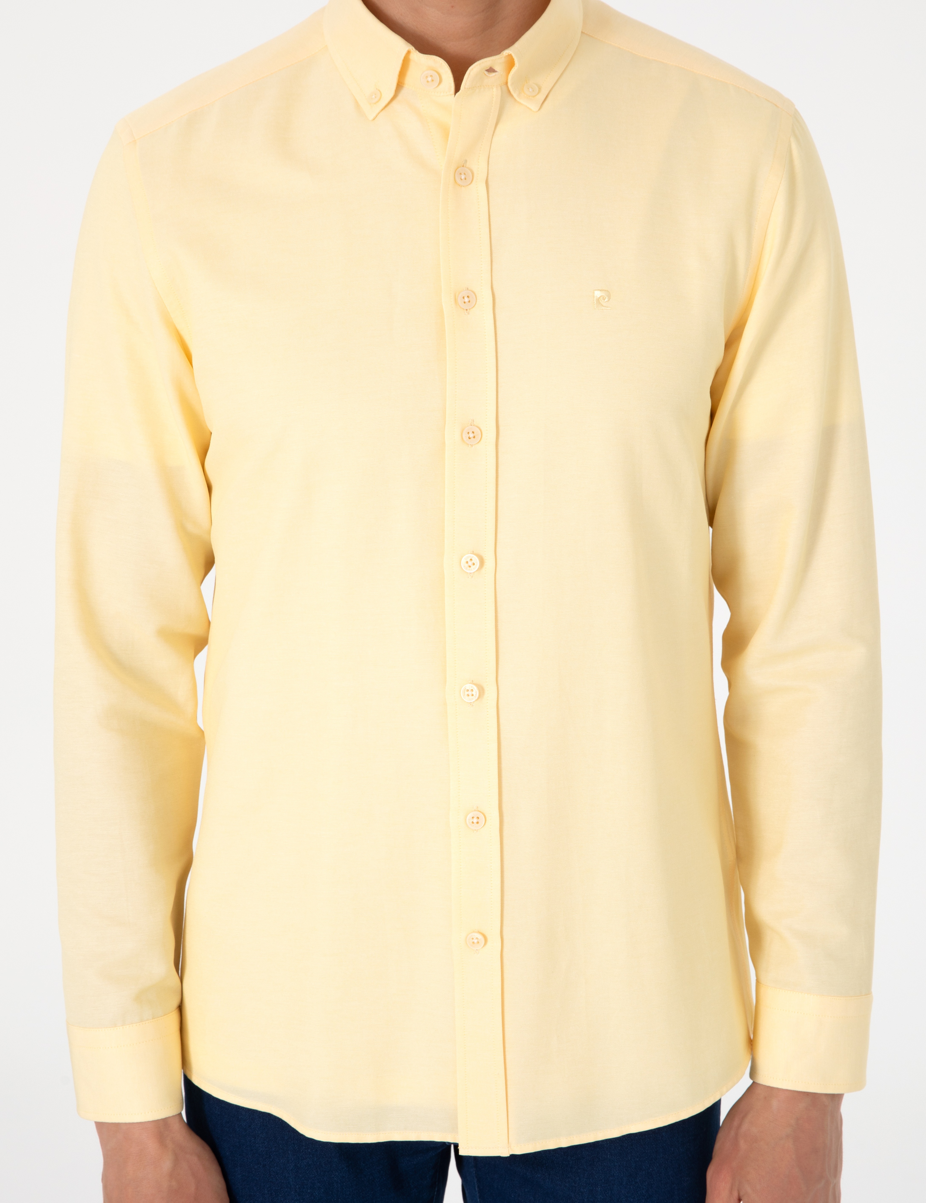 Sarı Oxford Slim Fit Kolay Ütülenebilir Gömlek - Image 6