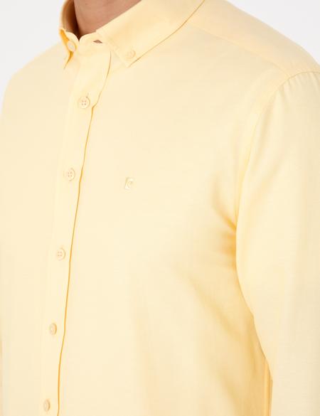Sarı Oxford Slim Fit Kolay Ütülenebilir Gömlek - 50306996068