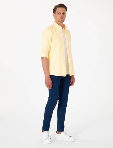 Sarı Oxford Slim Fit Kolay Ütülenebilir Gömlek