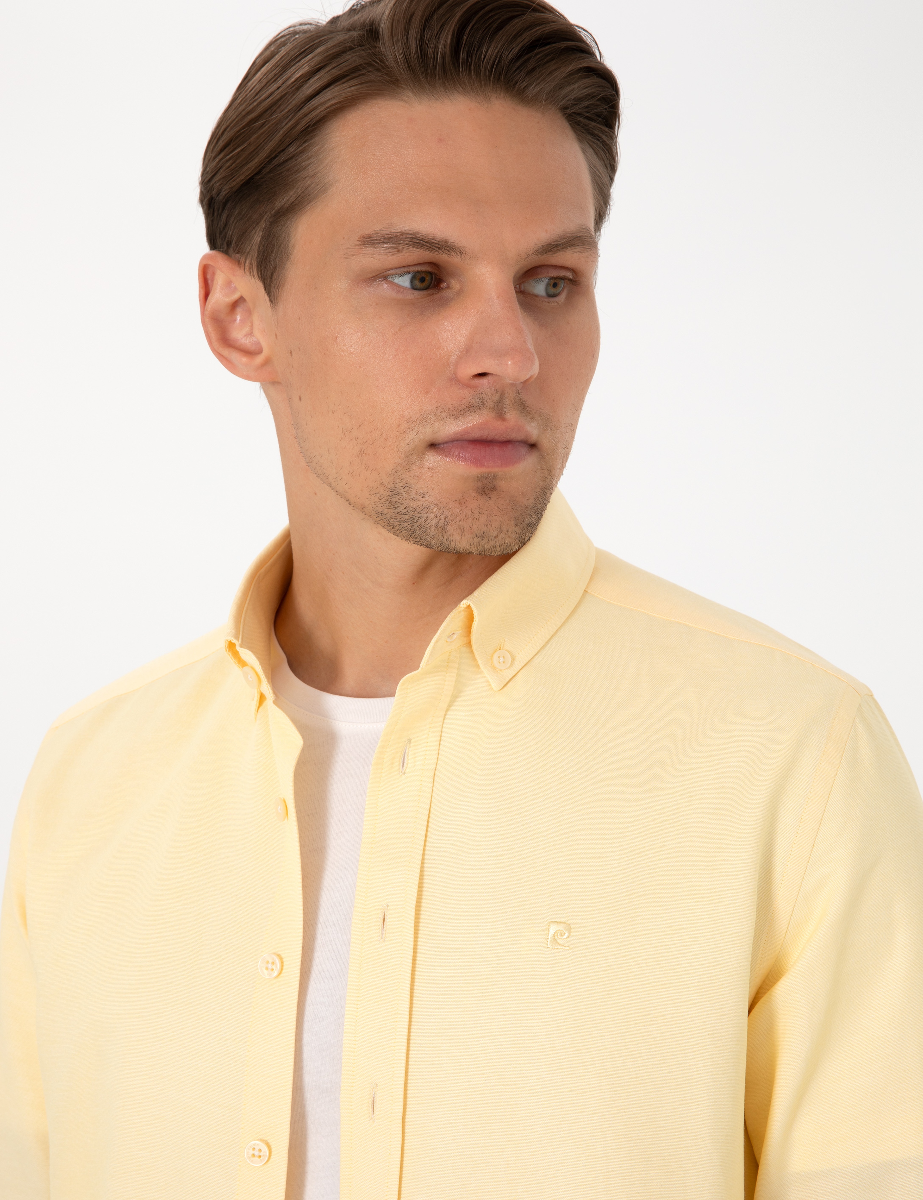 Sarı Oxford Slim Fit Kolay Ütülenebilir Gömlek - Image 2